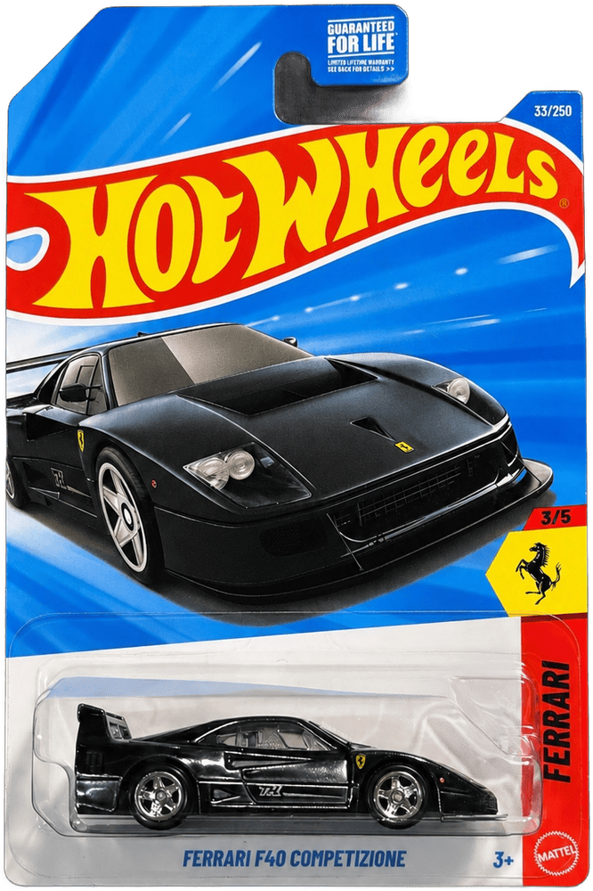 Hot Wheels Ferrari F40 Competizione die-cast car package, transparent background