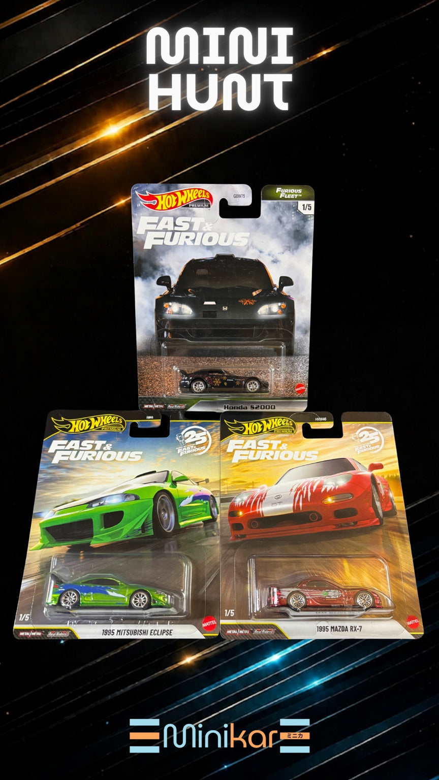 Minikar Signature Series Mini Hunt featuring Fast and Furious Honda S2000, Mitsubishi Eclipse, and Mazda RX-7